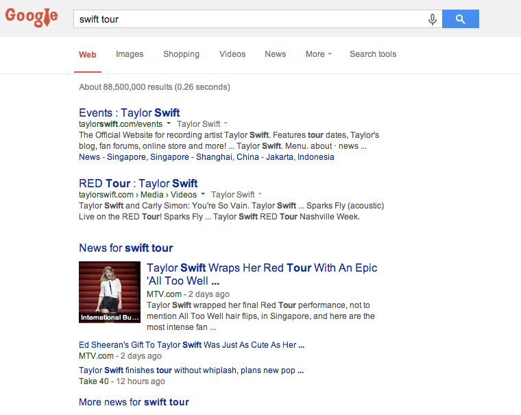 Swift tour google search